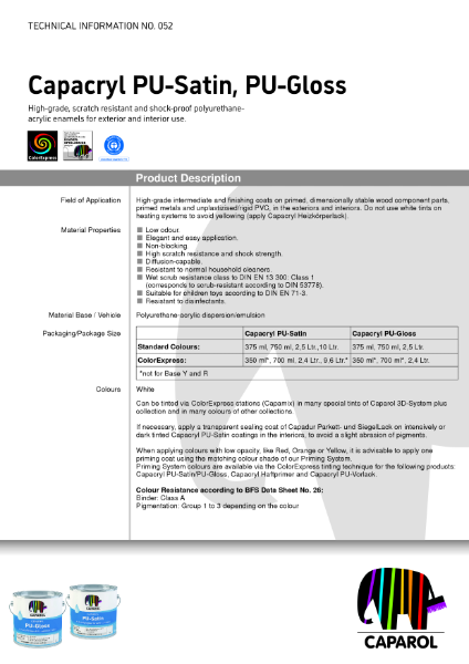PU-Satin, PU-Gloss - Technical Data Sheet