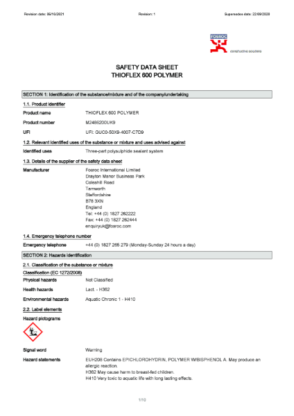 Thioflex 600 Polymer Safety Datasheet