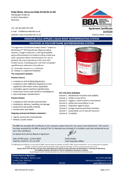 Enkopur 1K PUR Cold-Applied Liquid Waterproofing BBA 5223ps1i15