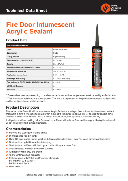 Fire Door Intumescent Acrylic Sealant Datasheet