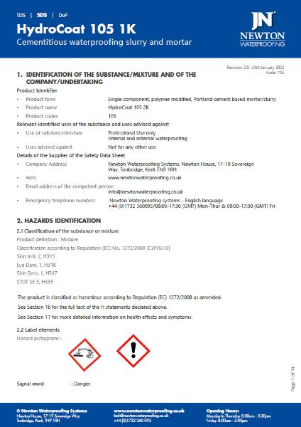 Newton HydroCoat 105 1K - Safety Data Sheet
