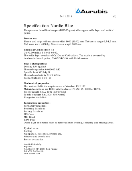 Specification Nordic Blue