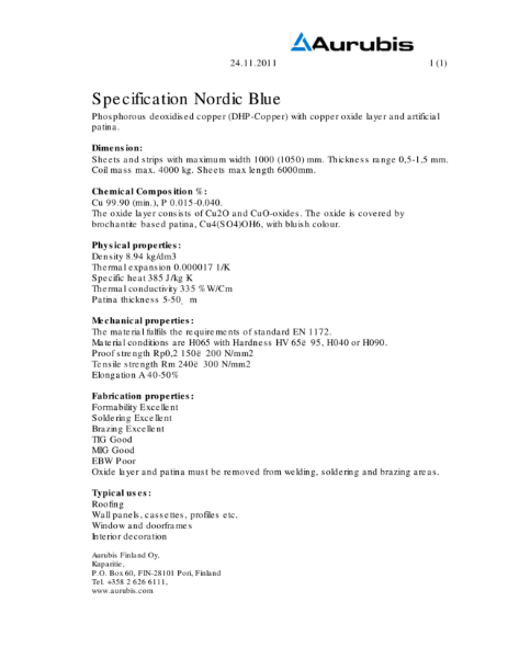 Aurubis - Specification Nordic Blue