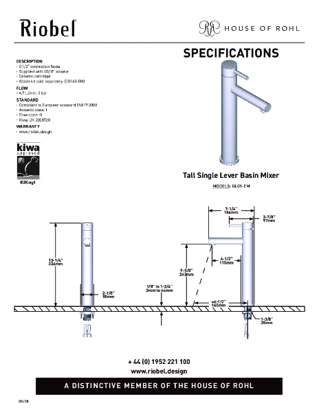 GS Tall Single Lever Basin Mixer - PDS
