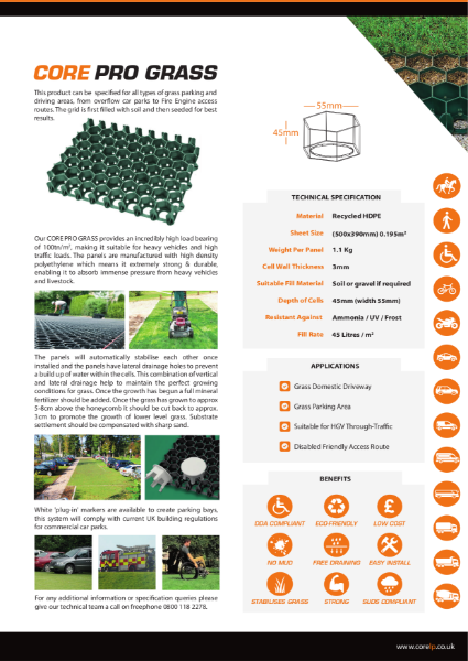 CORE PRO GRASS Grid Specification Sheet