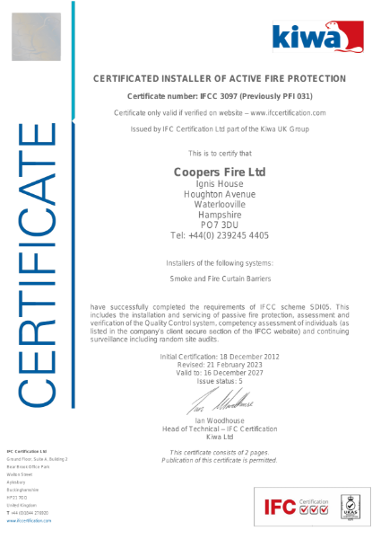 CERTIFICATED INSTALLER OF ACTIVE FIRE PROTECTION