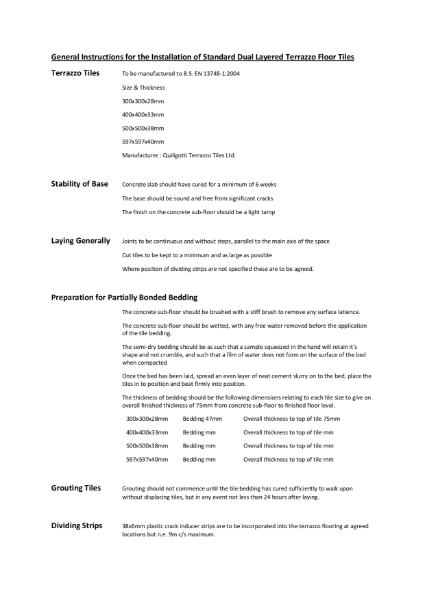 General Instructions for the Installation of Terrazzo Floor Tiles