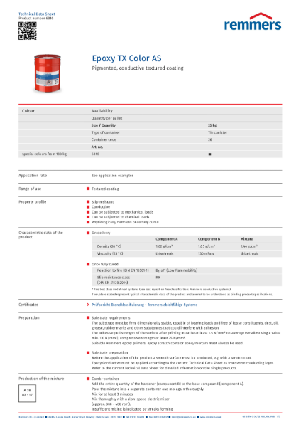 Technical Data Sheet - Epoxy TX Color AS