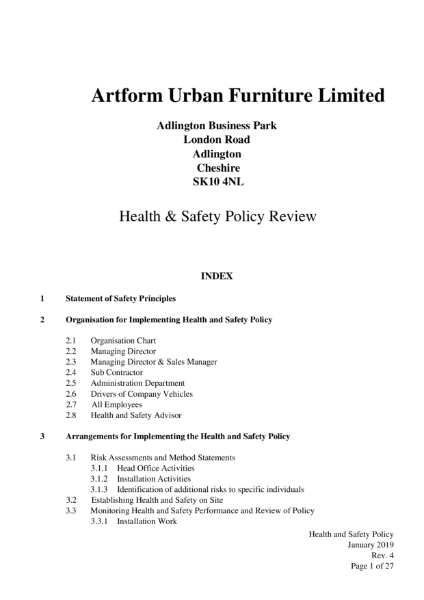 Health & Safety Policy Review Document 2019