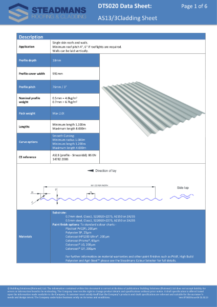 AS13/3 Profiled Sheeting