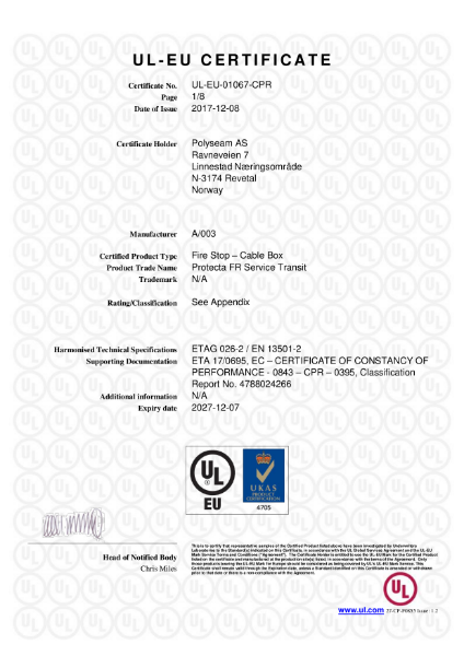 Protecta FR Service Transit - UL-EU Certificate