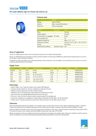 Pro Clima Tescon Vana Technical Datasheet