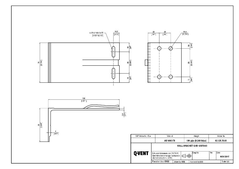 Wall Bracket QVB 125/70-63 - Technical Drawing