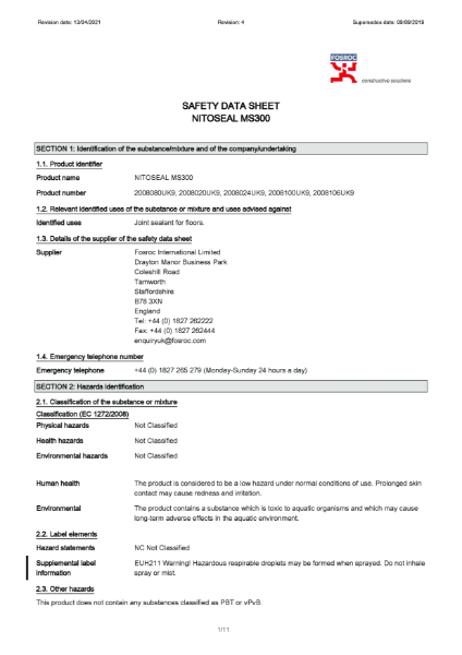 Nitoseal MS300 Safety Datasheet