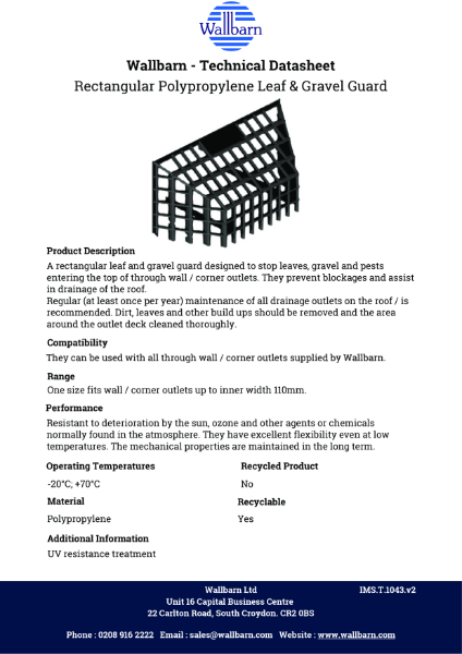 Datasheet - Rectangular Polypropylene Gravel & Leaf Guard