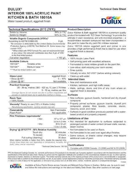 Dulux® Interior 100% Acrylic Paint Kitchen & Bath 18010A