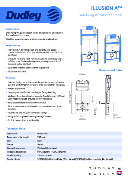 Illusion A wall-hung WC pan support frame