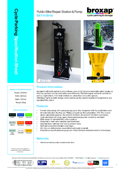 Bike Repair Stand & Pump Specification Sheet