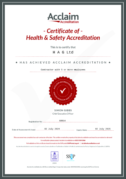 Acclaim Certificate of Health & Safety Accreditation
