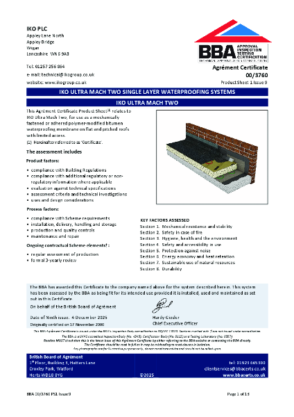 BBA Certificate - IKO ULTRA Mach Two Systems