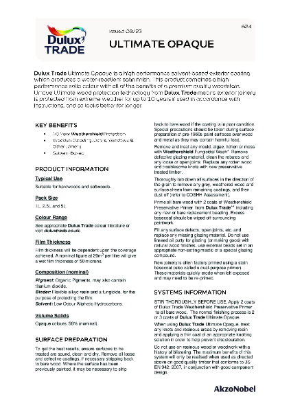 Dulux Trade Ultimate Opaque TDS