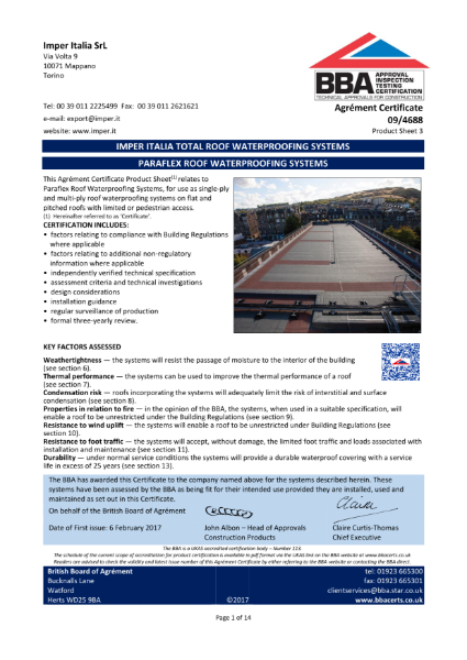 09/4688 Paraflex Roof Waterproofing System | MOY | NBS Source