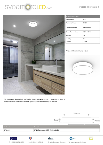 Specification Sheet for Aspen 2 IP44 LED Ceiling Light
