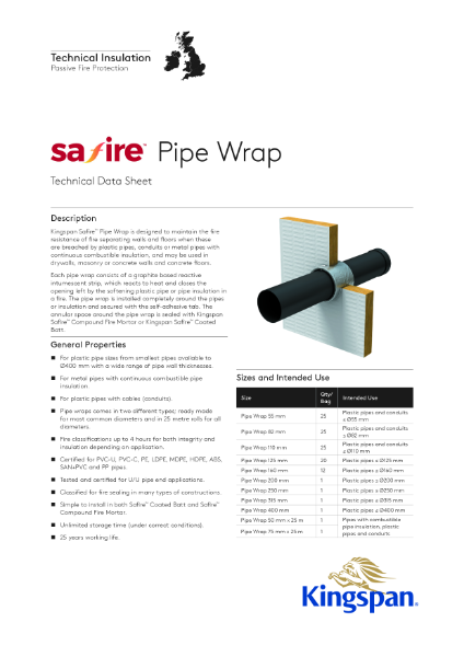 Kingspan Safire Pipe Wrap Datasheet