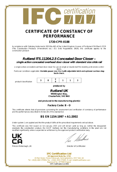 ITS.11204 - BS EN 1154 - UKCA - Certificate of Constancy of Performance - IFC
