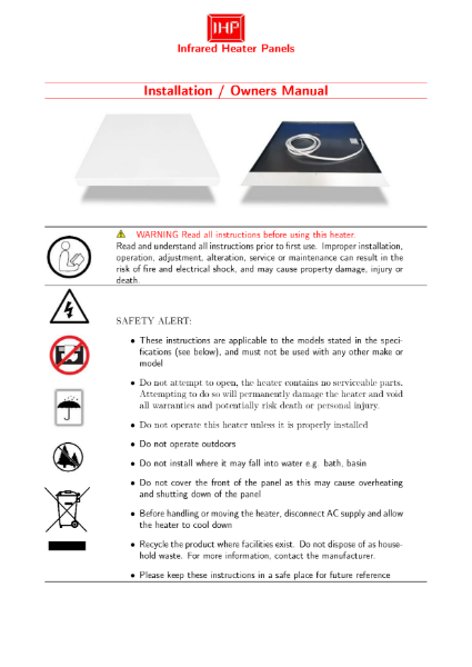 IHP Far Infrared Heater Panel Manual