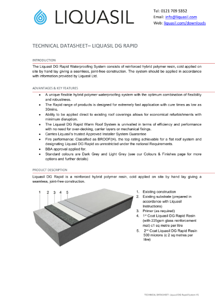 Technical Data Sheets - Liquaqsil DG Rapid flat roof waterproofing