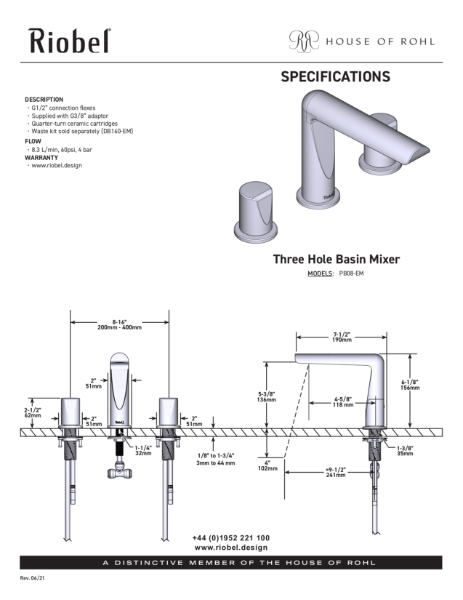 Parabola 3 Hole Basin Mixer - PDS