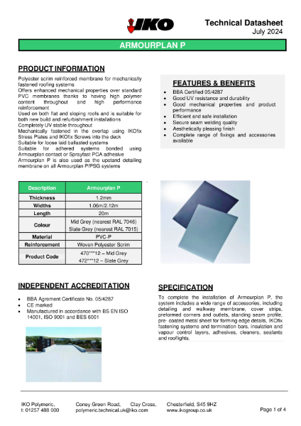 Technical Data Sheet (TDS) - IKO Armourplan P