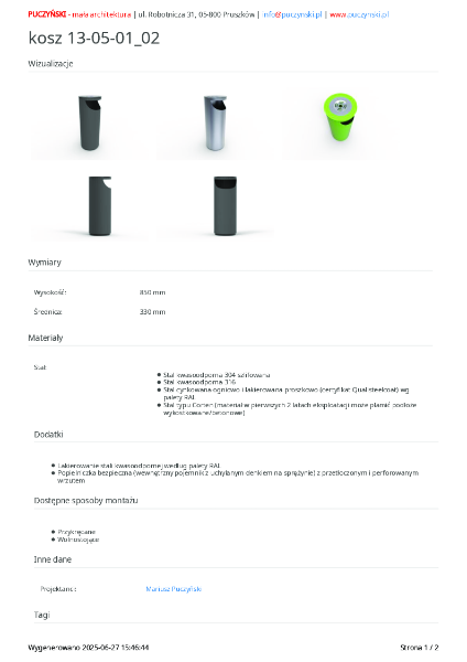 All Urban - Litter Bins - 13-05-01_02 - Data Sheet