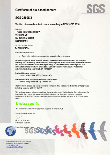 Certificate of bio-based content Pura® NFC