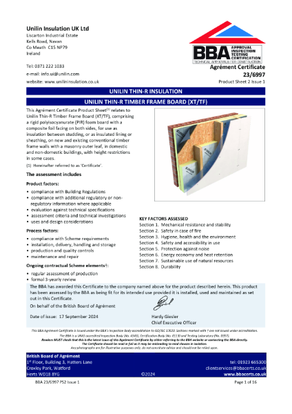 BBA Agrément Certificate  NO. 23/6997 XT/TF