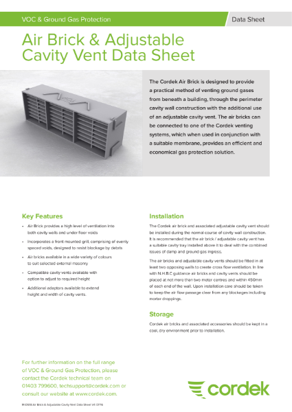 Cordek Air Brick and Adjustable Cavity Vent Data Sheet