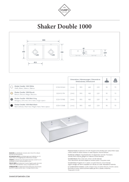 Shaker Double 1000 Kitchen Sink - PDS