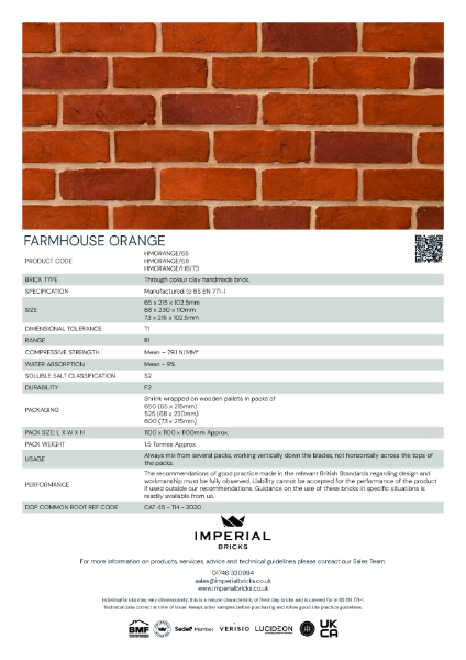 Imperial Bricks Farmhouse Orange Data Sheet
