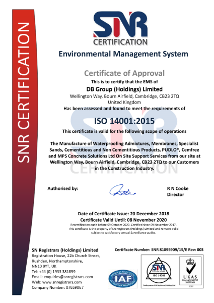 ISO 14001 Certificate DB Group