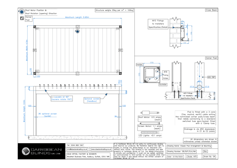 CB - Classic Pod | General Arrangement & Mounting | Louvered Roof