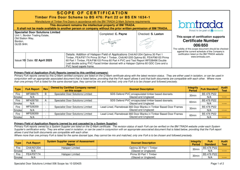 BM Trada Scope of Certification