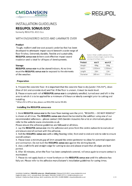 REGUPOL SONUS ECO With Engineered Wood And Laminate Over - Installation Guide