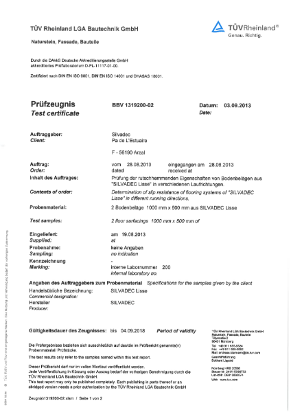 Silvadec slip resistance TUV - Elegance Smooth Finishing-DIN-51130