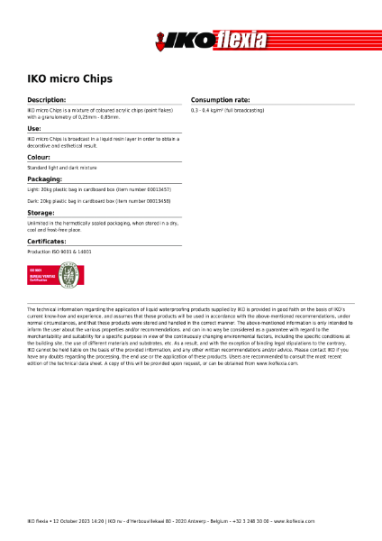 Technical Data Sheet (TDS) - IKO Micro Chips