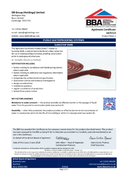 Surestop BWB BBA Certificate 2019