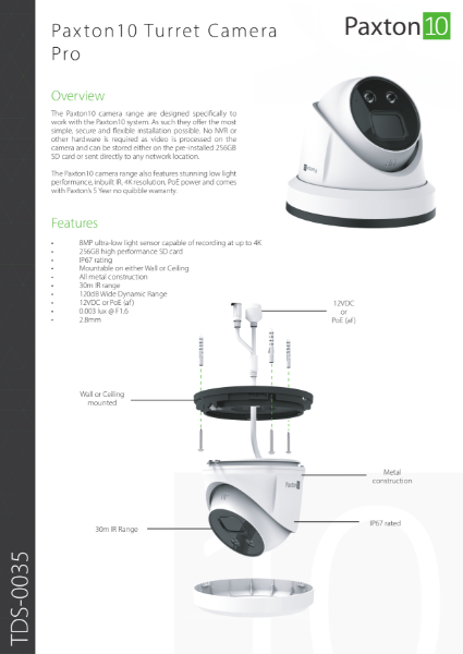 Paxton10 Turret Camera, PRO series - data sheet