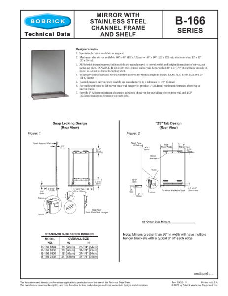 Mirror with Stainless Steel Channel Frame and Shelf - B-166 Series