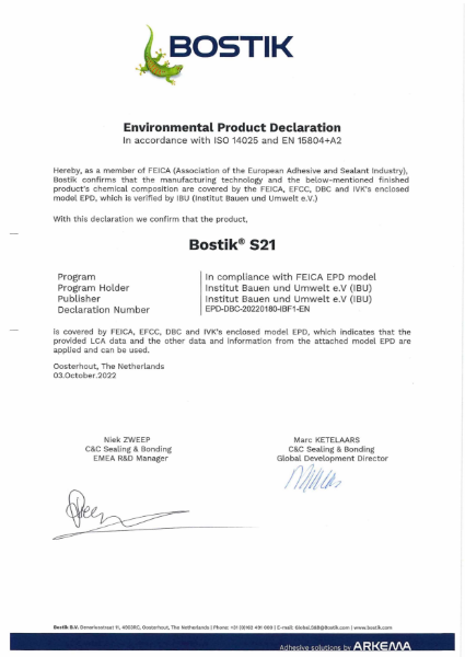 Bostik S21 Silicone EPD