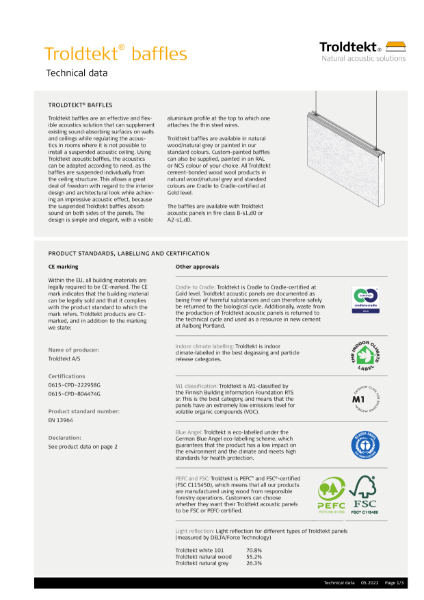 Troldtekt baffles data sheet